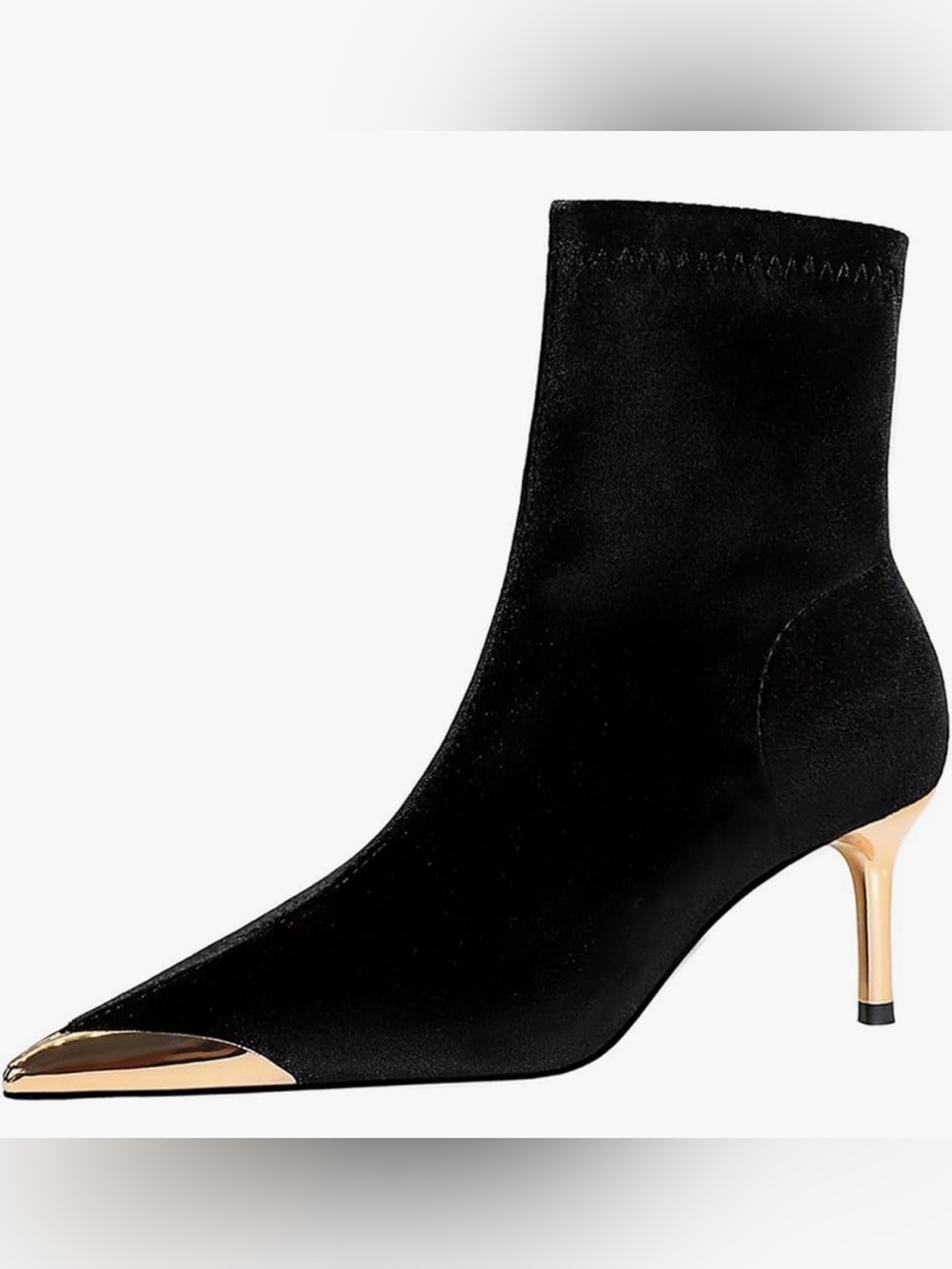 Women's Black Velvet Ankle Boots with Gold Toe Accent